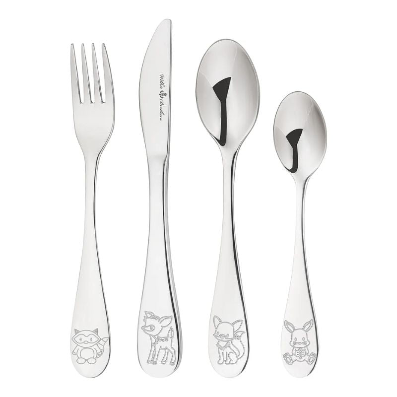 Wilkie Brothers Children's Cutlery Set – Woodland on a white background.