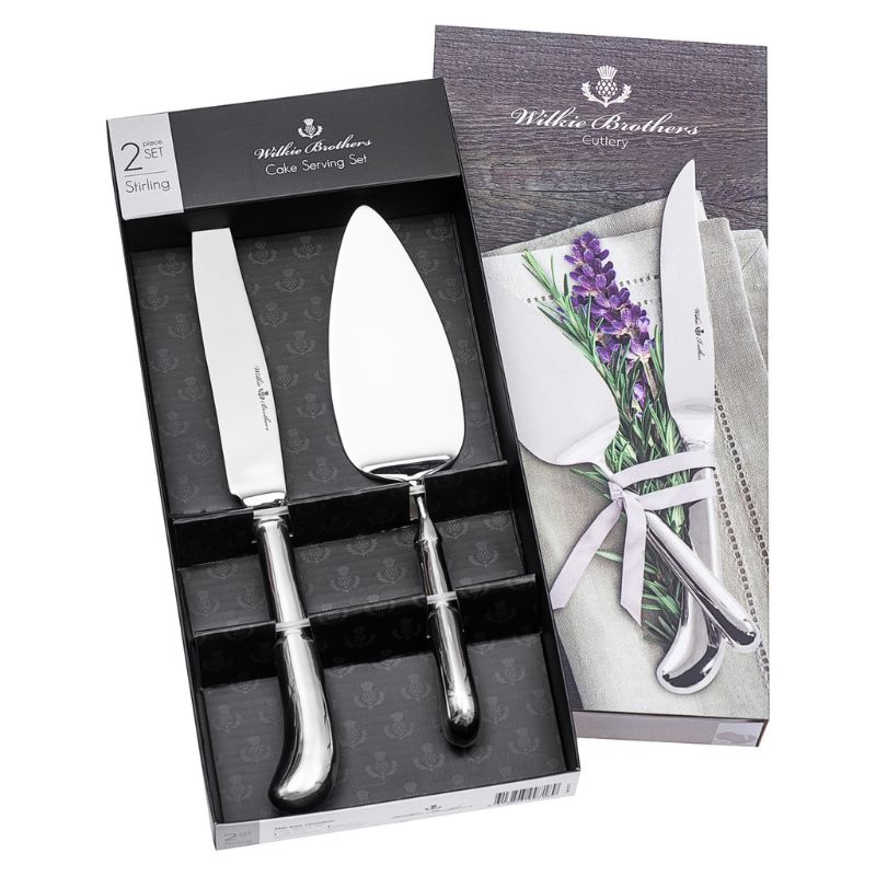 Wilkie Brothers Stirling Cake Serving Set - stainless steel cake knife and cake server