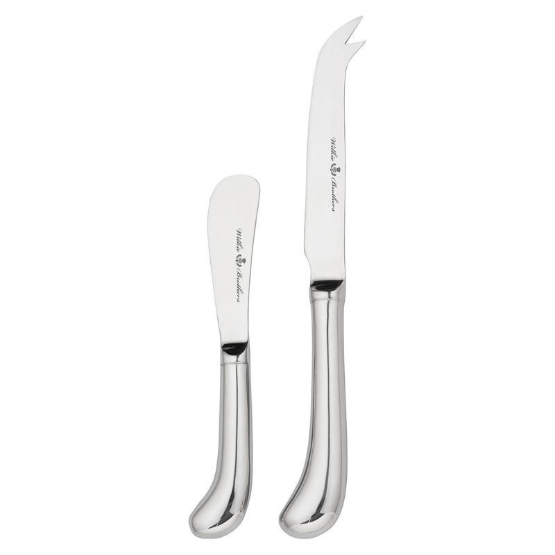 Wilkie Brothers Stirling Cheese Knife Set NZ - forked cheese knife and butter/paté knife with curved handles