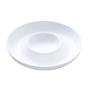 Wilkie Brothers White Round Chip & Dip Bowl side view on a white background.