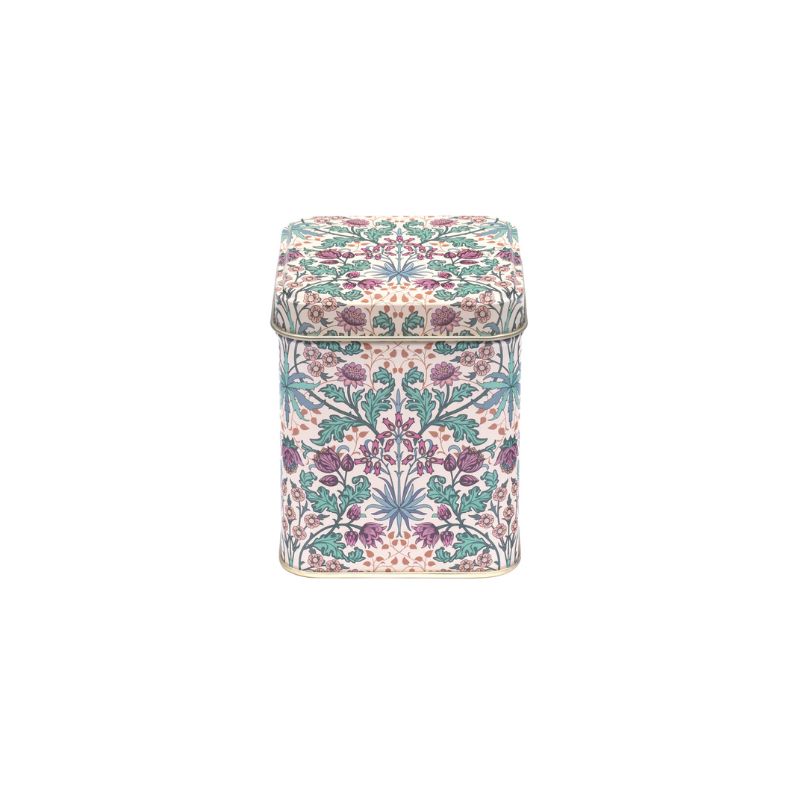 The William Morris Hyacinth square tin shown on a white background.