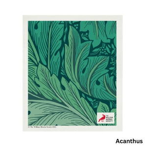 William Morris Acanthus Swedish dishcloth – green leaf print