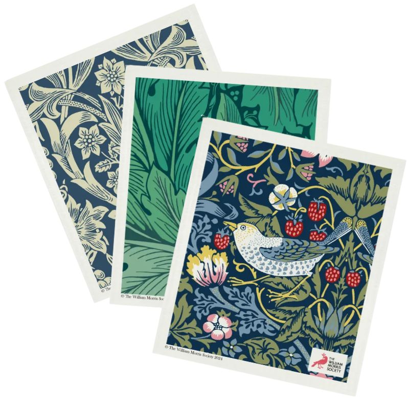 William Morris Swedish Dishcloths - Acanthus, Strawberry Thief, and Sunflower Blue designs