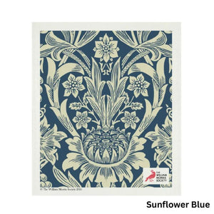 William Morris Sunflower Blue Swedish dishcloth – navy floral design