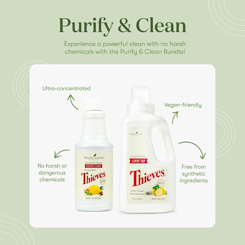 Young Living Purify & Clean bundle - Thieves Household Cleaner and Thieves Laundry Soap