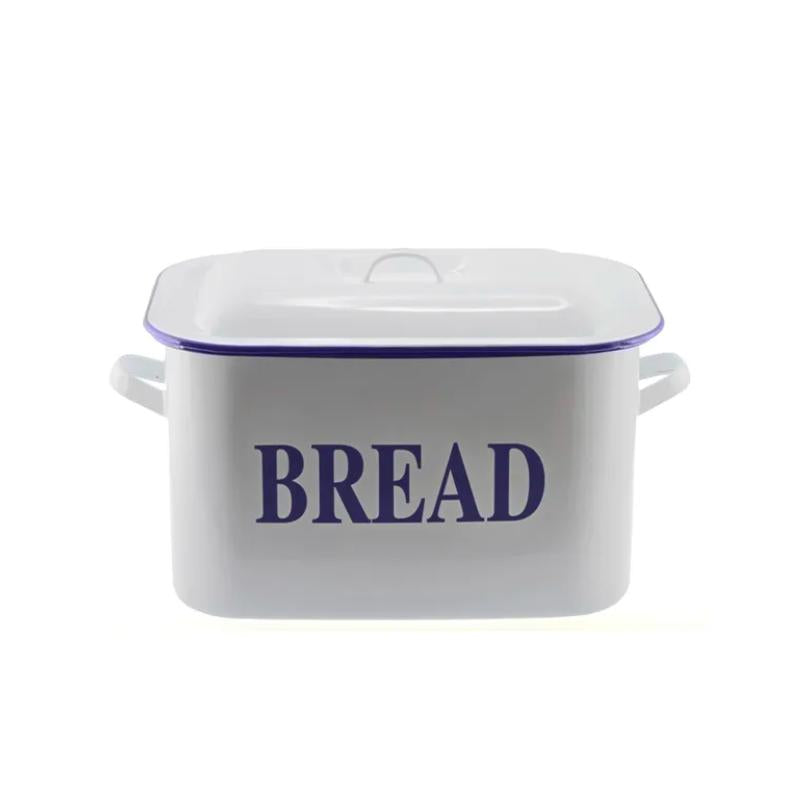 Falcon Enamel Bread Bin - White with Blue Rim | NZ
