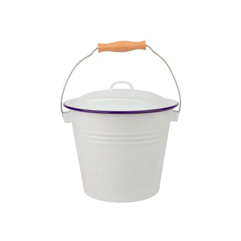 Falcon Enamel Bucket with Lid - White with Blue Rim | NZ