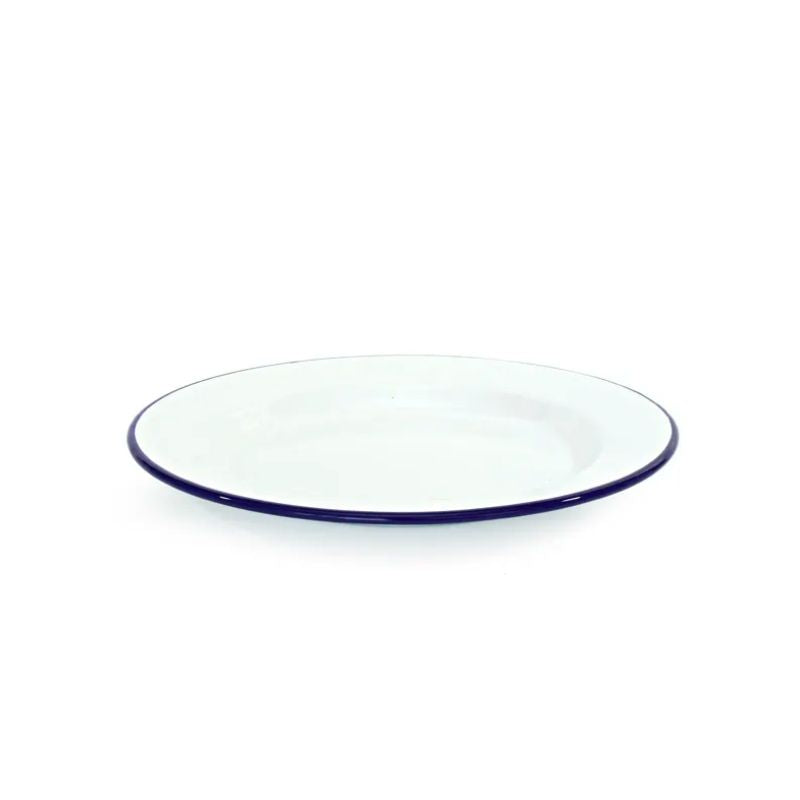 Falcon Enamel Dinner Plate - White with Blue Rim | NZ