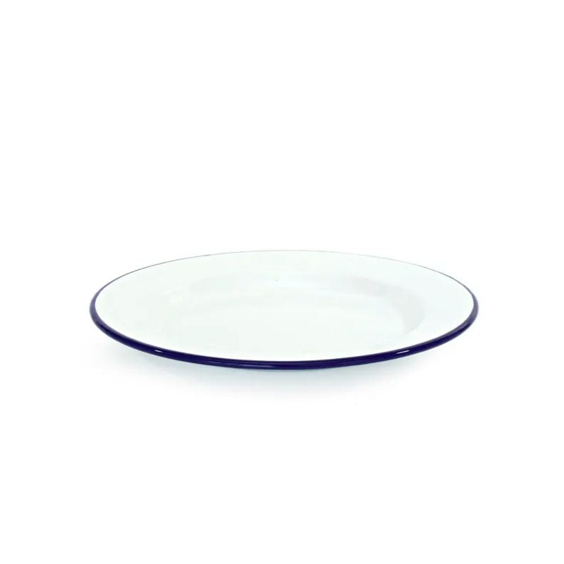 Falcon Enamel Dinner Plate - White with Blue Rim