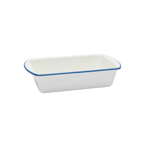 Falcon Enamel Loaf Pan White with Blue Rim NZ Kiwi Family Kitchen