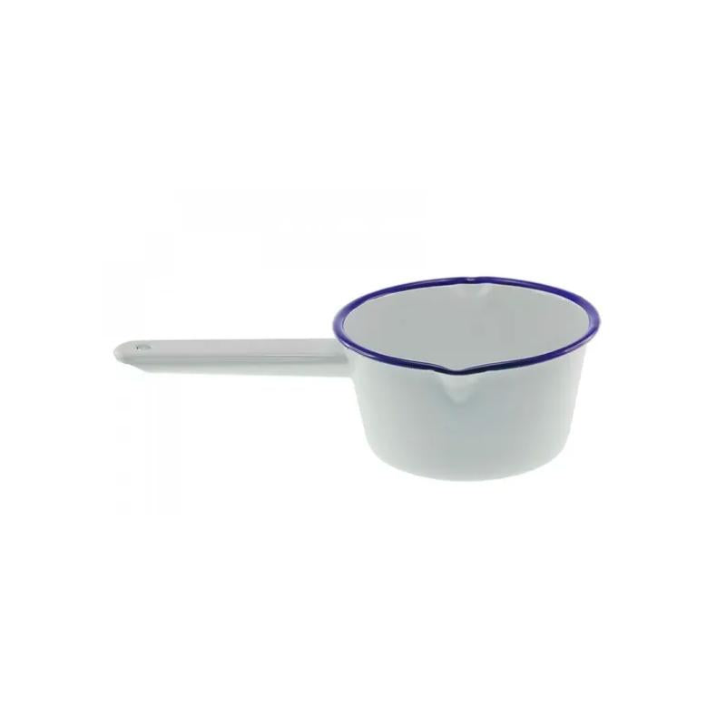 Falcon Enamel Milk Saucepan - White with Blue Rim NZ