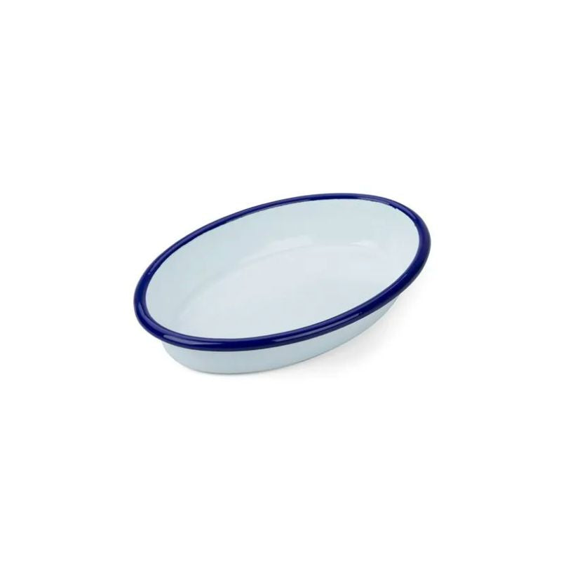 Falcon Enamel Oval Pie Dish - White with Blue Rim