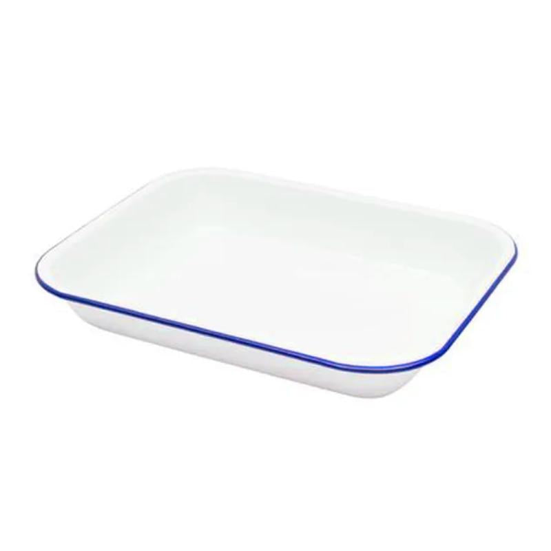 Falcon Enamel Roast Pan - White with Blue Rim
