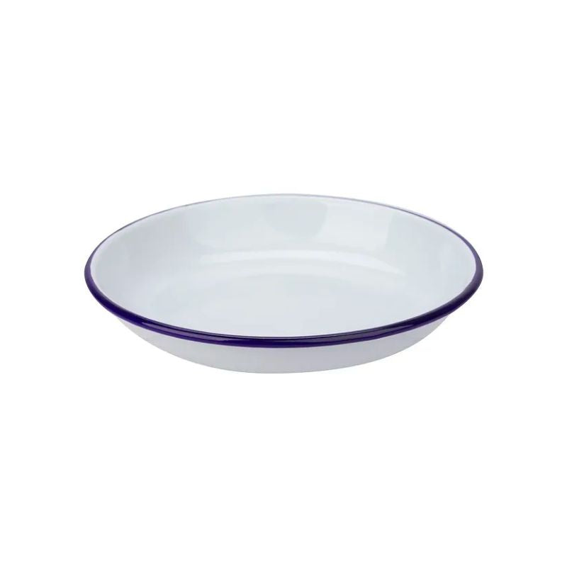 Falcon Enamel Shallow Pasta Plate - White with Blue Rim