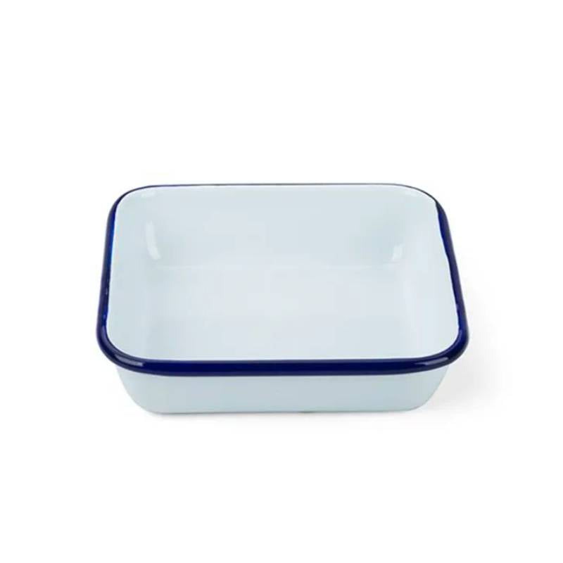 Falcon Enamel Square Dish - White with Blue Rim