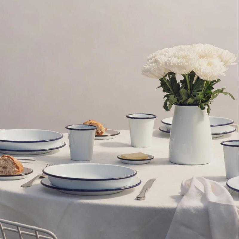 Falcon Enamel Utensil Holder - White with Blue Rim NZ