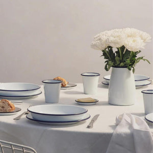 Falcon Enamel Utensil Holder - White with Blue Rim NZ