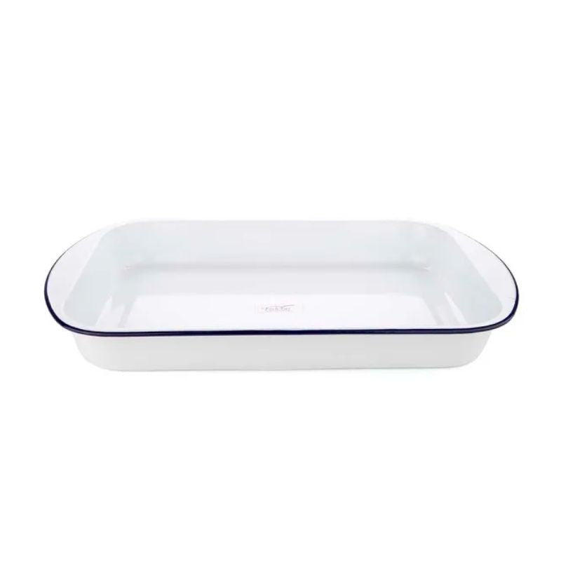 Falcon Enamel XL Lasagne Pan - White with Blue Rim NZ