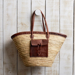 The French Market Basket with Leather Trim and Pocket is perfect for your farmers market shopping.