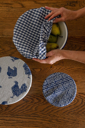 Raine & Humble Food Covers - Gingham Blueberry using recycled cotton NZ
