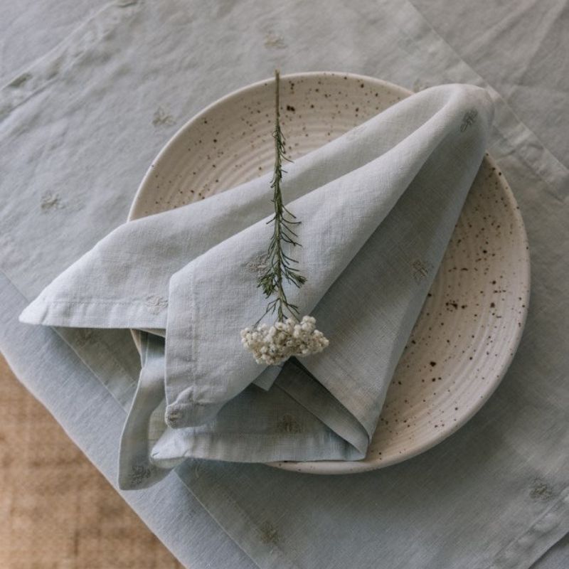 Raine & Humble Mason Bee Linen Napkins - Sky Grey (Set of 6) | NZ