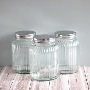 Medium sized ribbed glass canisters for pantry storage NZ