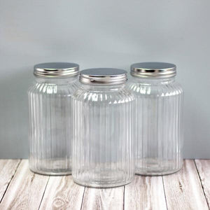 Large sized ribbed glass canisters for pantry storage NZ