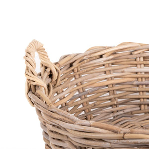 Round grey rattan basket with handles NZ